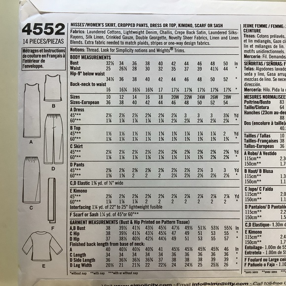 Simplicity 4552 Sewing Pattern - Picture 3 of 3